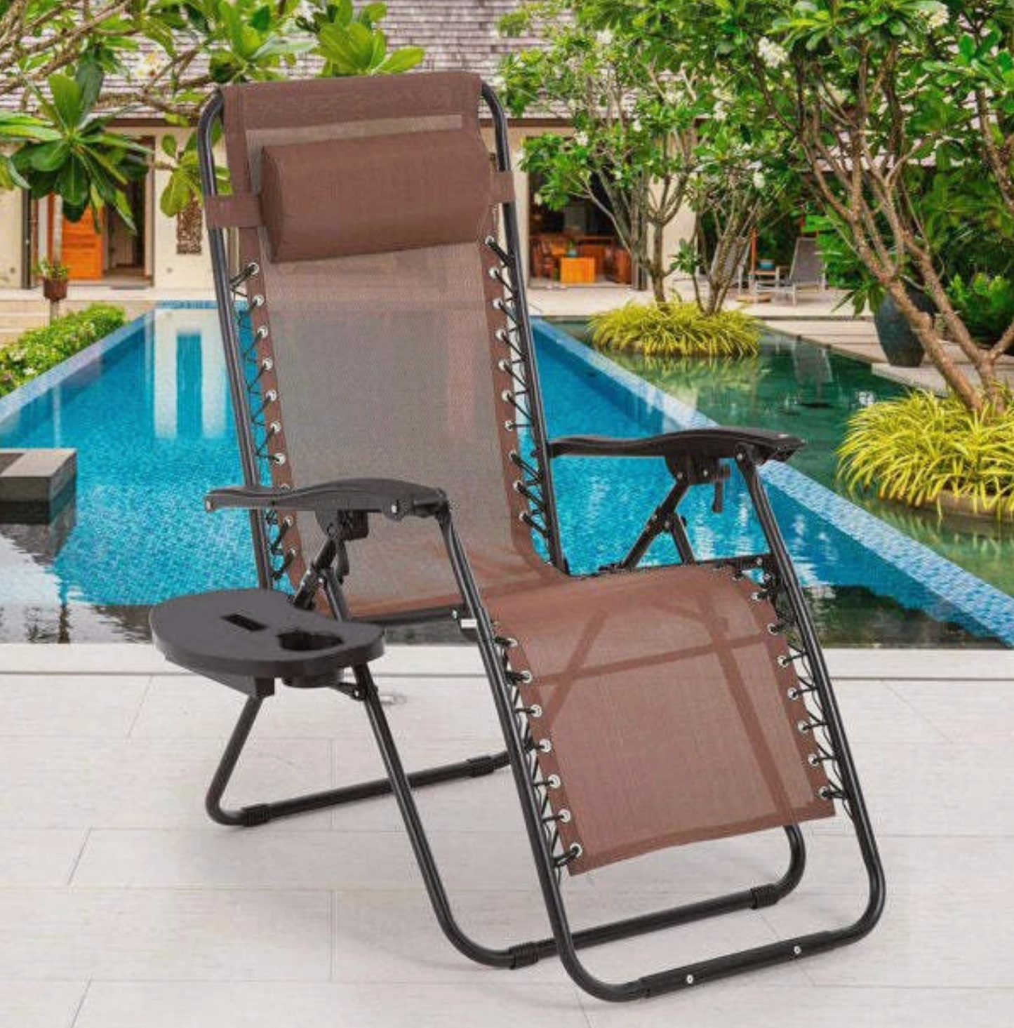 Zero Gravity Chair, Folding Outdoor Patio Lounge Recliner w/ Cup Holder