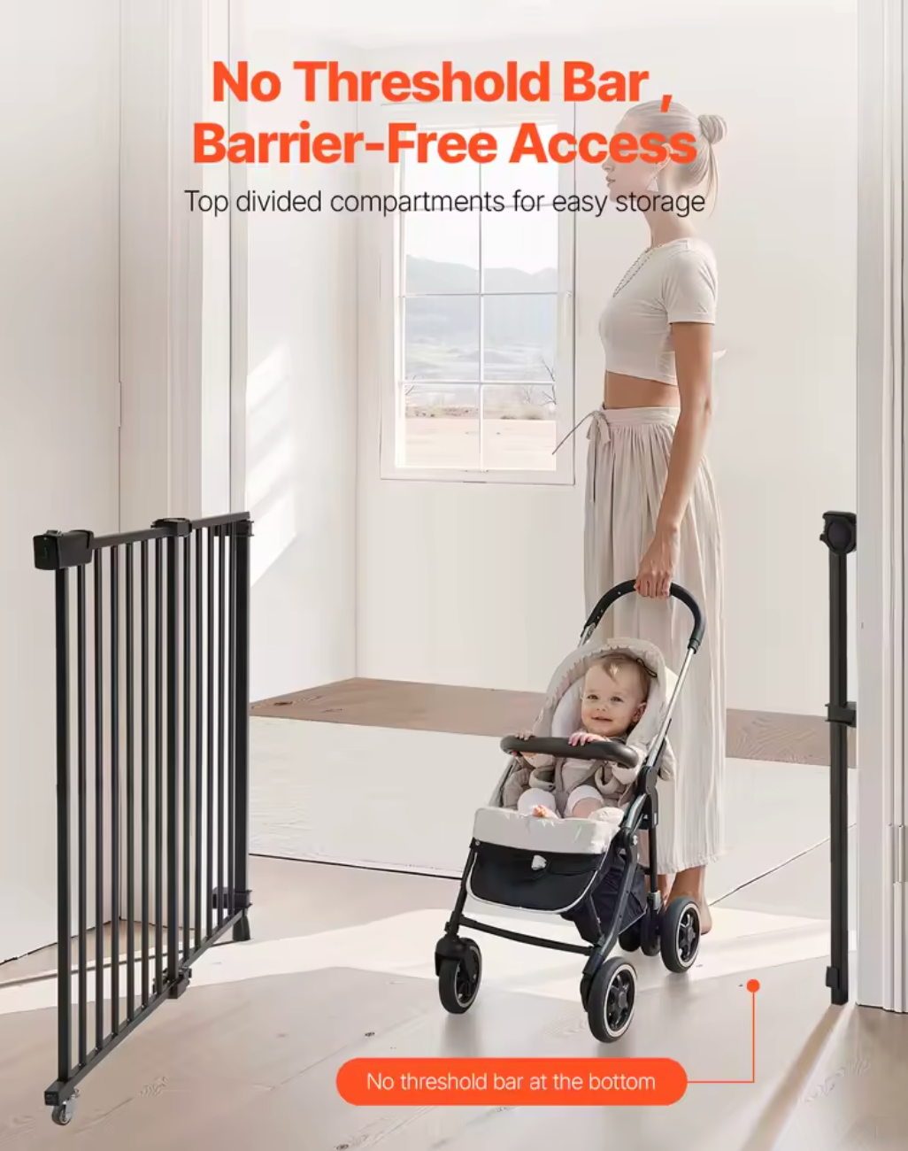SucceBuy Baby Gate 29.5-43 Inches Adjustable Width 28 Inches High Dog Gate No Threshold Bar Easy Step Walk Child Pet Security