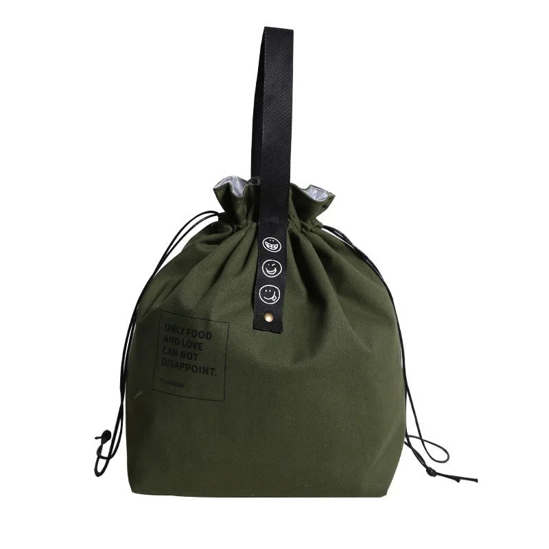 Drawstring Canvas Lunch Tote Bag – Insulated Fresh-Keeping Bento Box Carrier for School, Work, Picnics, and Daily Food Storage Style