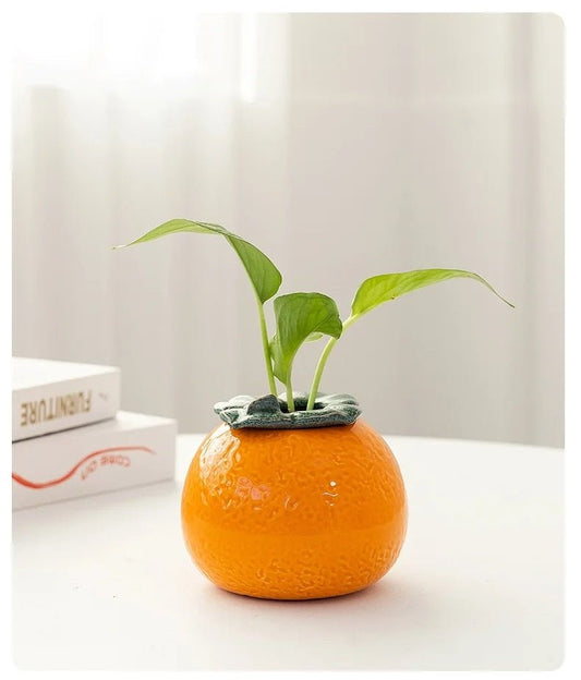 Ceramic Orange Hydroponic Tabletop Vase – Stylish Desktop Succulent & Flower Pot for Modern Home Décor
