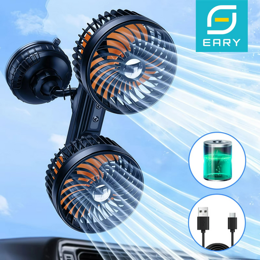 Car Cooling Fan with Dual Heads and Strong Suction Cup