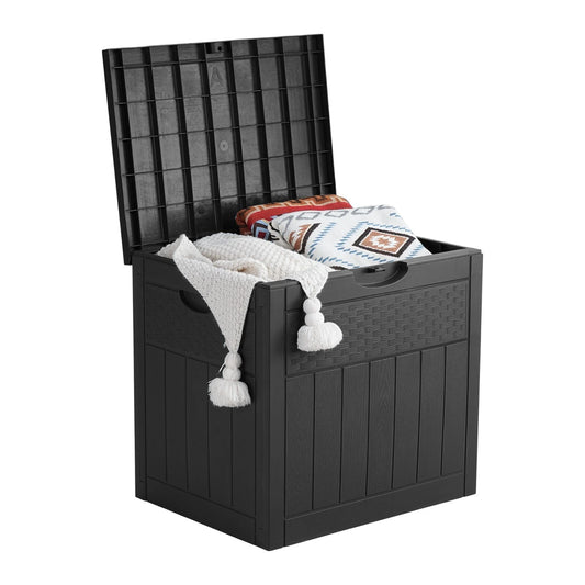 33 Gallon Deck Box, Outdoor Storage Box Waterproof, Black