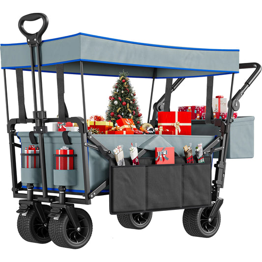 Heavy-Duty Outdoor Collapsible Wagon & Removable Canopy with Handles & Wheels