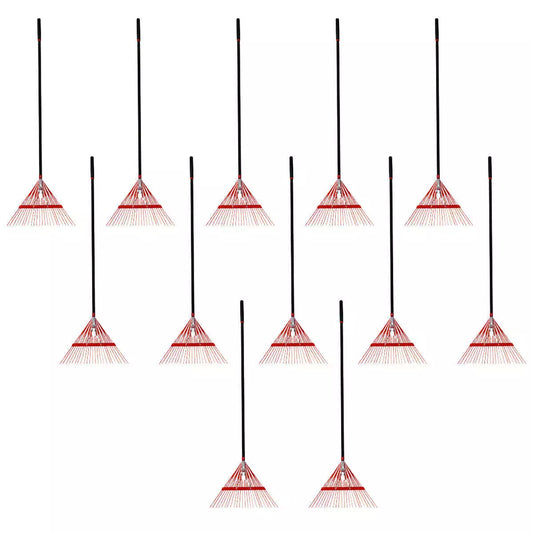 12PK Durable Red 24 Steel Tine Thatching Leaf Rake w/ Steel Handle