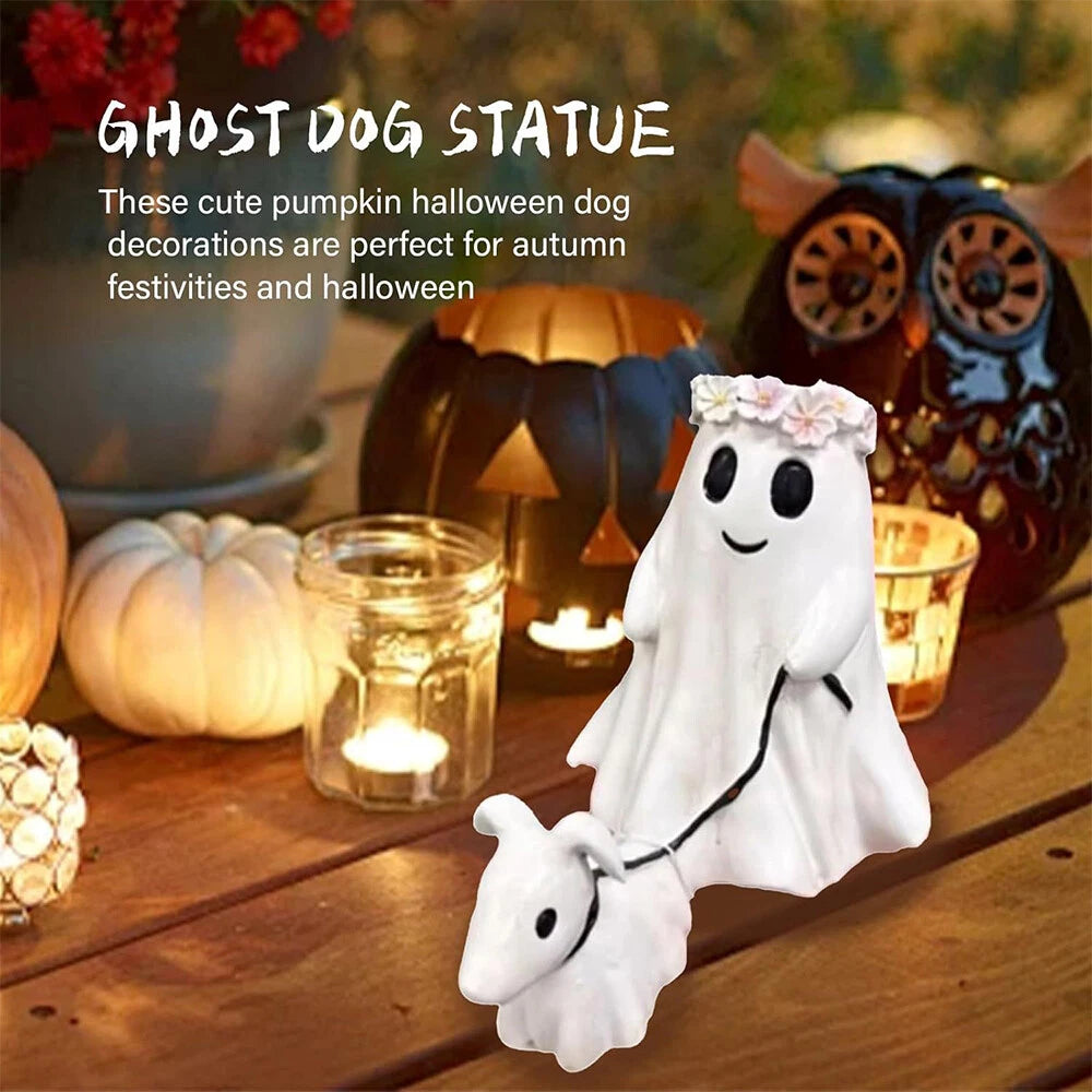9.8 inch Halloween Goblin And Ghoul Ghost Walking Dog Spooky Ghost Dog Figurine