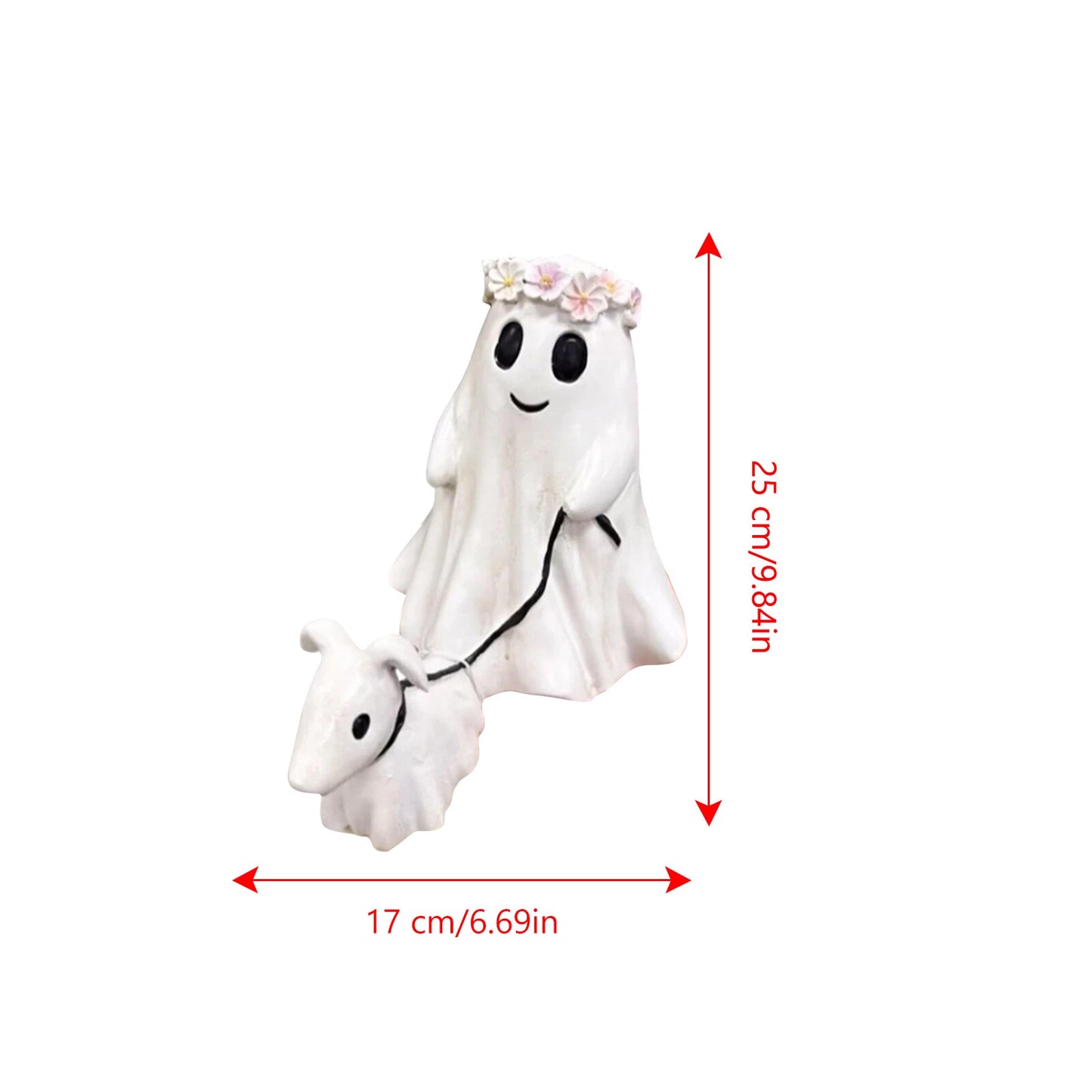 9.8 inch Halloween Goblin And Ghoul Ghost Walking Dog Spooky Ghost Dog Figurine