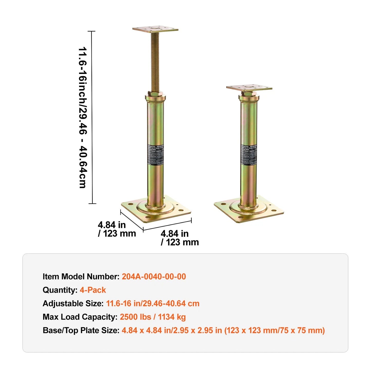 4PC Adjustable Floor Jack Post House Floor Leveling Lift 11.6"-16" Height