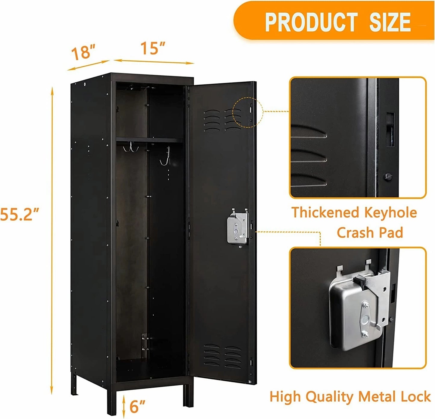 Metal Locker Steel Storage 55" Storage Cabinet Retro Wardrobe with Lockable Door