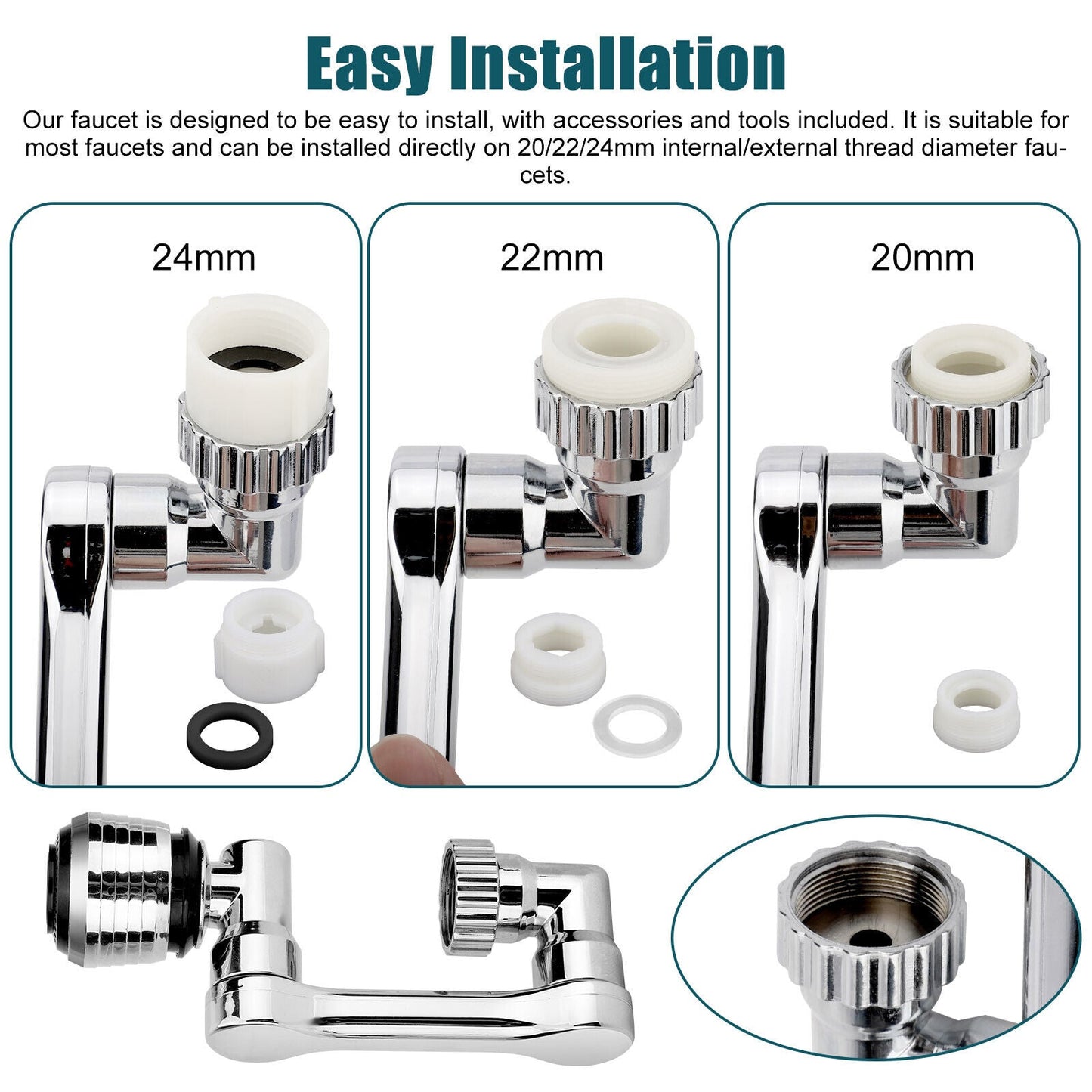 2 Pack Universal 1080° Swivel Extension, Faucet Aerator & Rotater- Robotic Arm Design