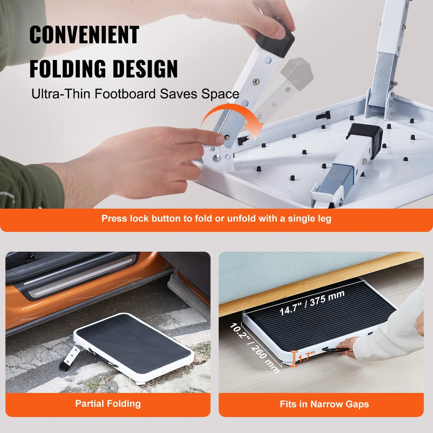 Step Stool Ladder Foldable 3 Adjustable Height Max Load 330lbs for Home