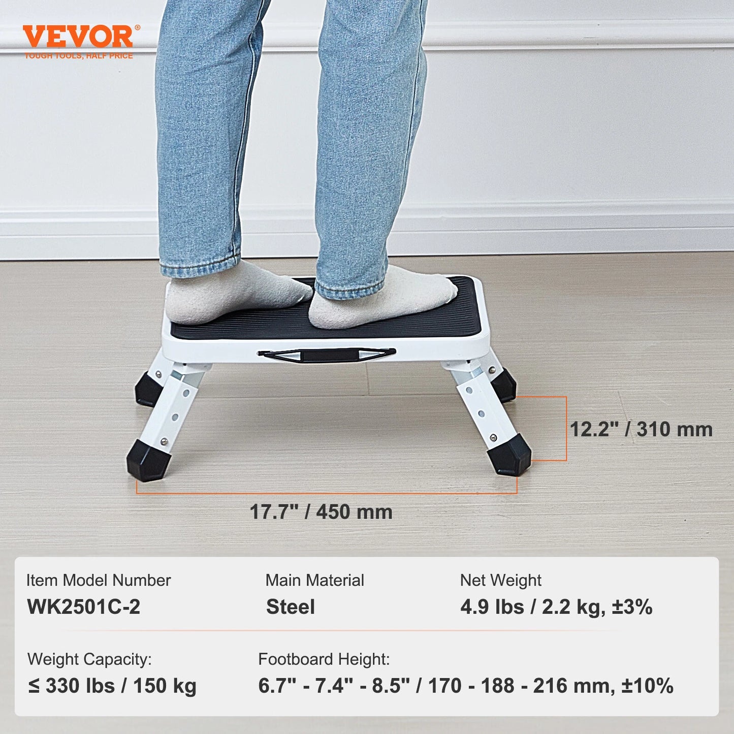 Step Stool Ladder Foldable 3 Adjustable Height Max Load 330lbs for Home