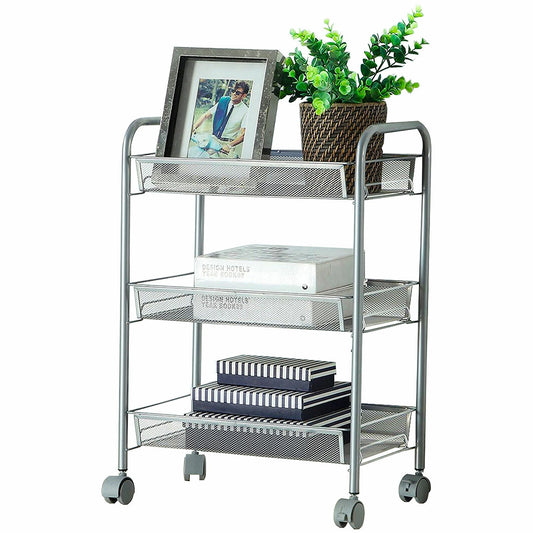 3-Tier Metal Rolling Cart on Wheels with Baskets Storage with Removable Shelves