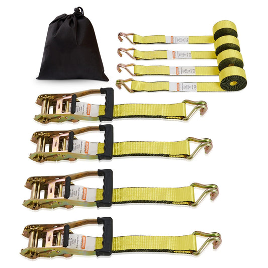 4 Pack Ratchet Tie Down Straps 5000 lbs 2" x 15' Heavy Duty Double J Hook