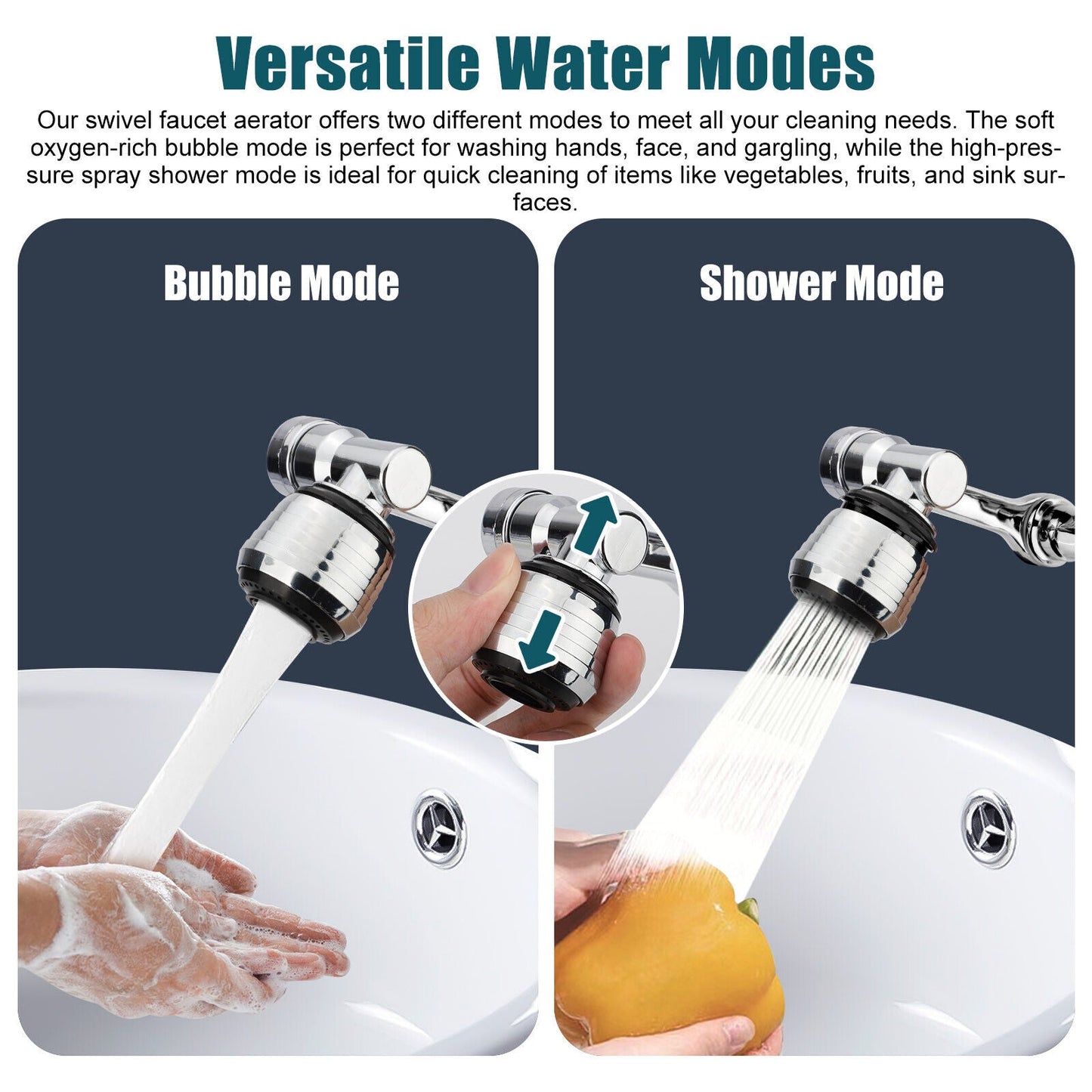 2 Pack Universal 1080° Swivel Extension, Faucet Aerator & Rotater- Robotic Arm Design