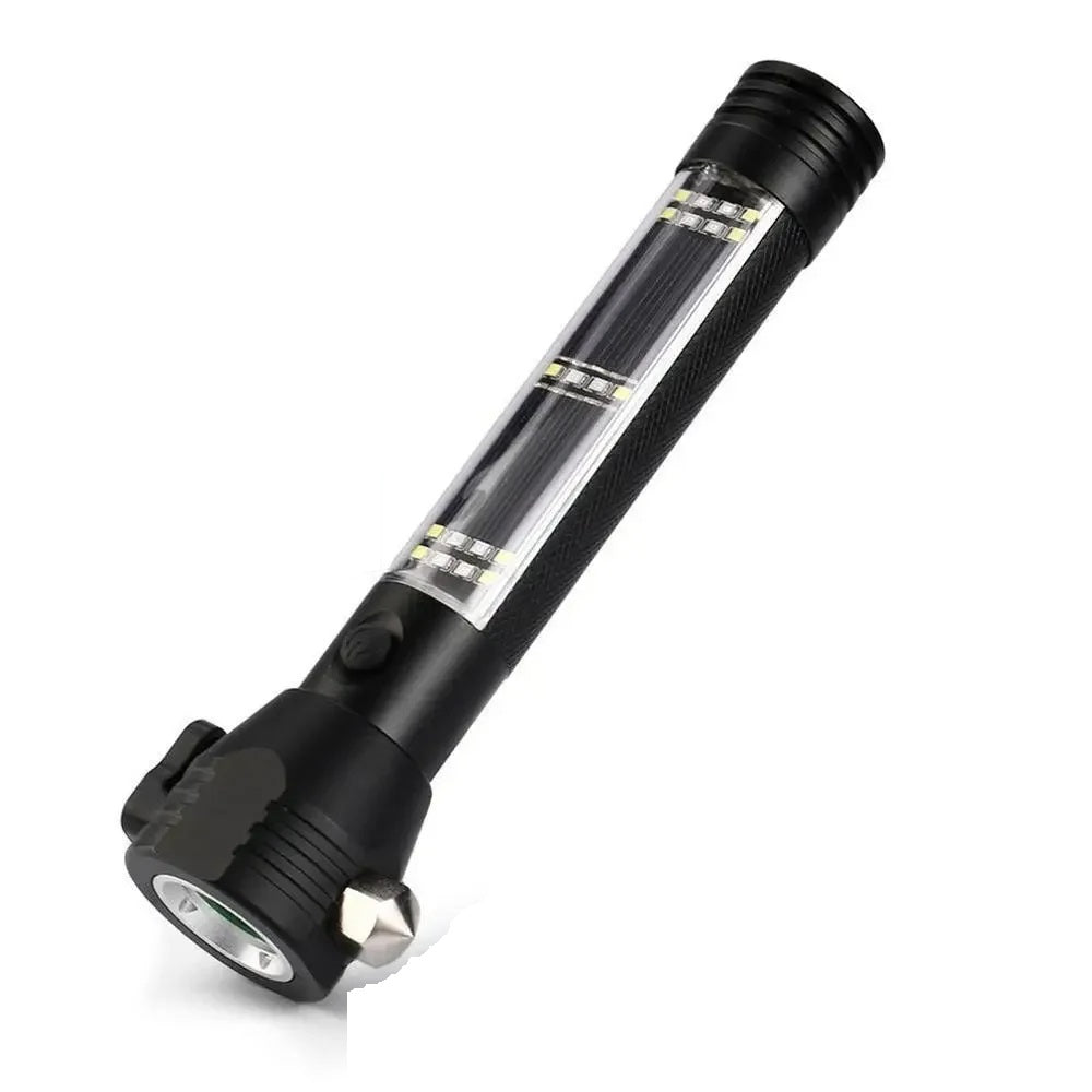 Tactical Solar Flashlight – 10-in-1 USB Rechargeable Survival Tool with SOS Alarm, Glass Breaker & Camping Emergency Kit