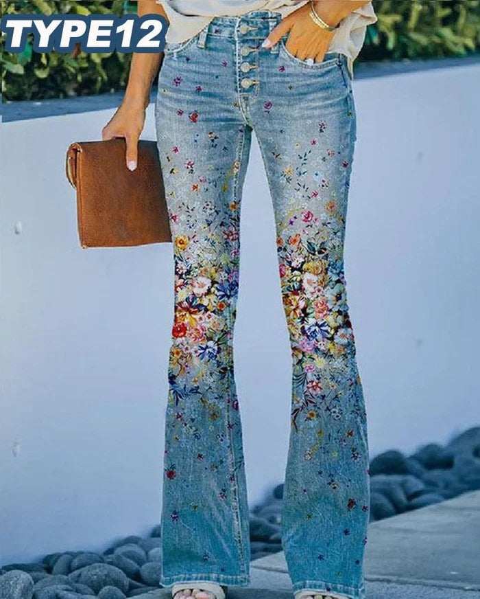 Flared Jeans with Flowers | Zersly™