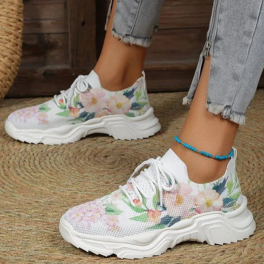 Breathable lace-up sneakers with floral print | Zersly™